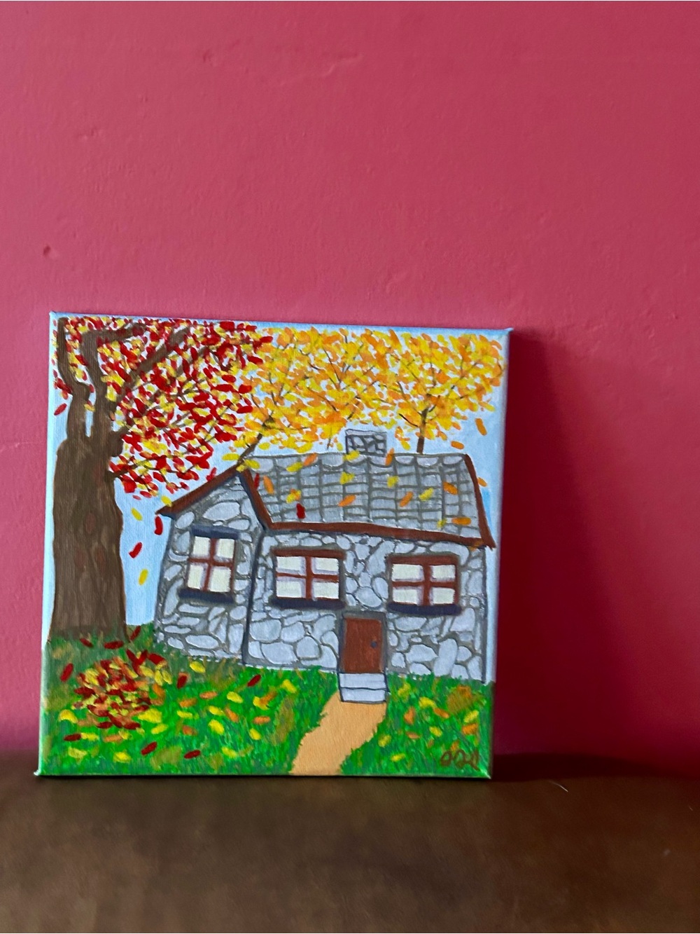 One Of A Kind Original “Autumn’s Embrace” Cozy Stone Cottage Fall Vibes